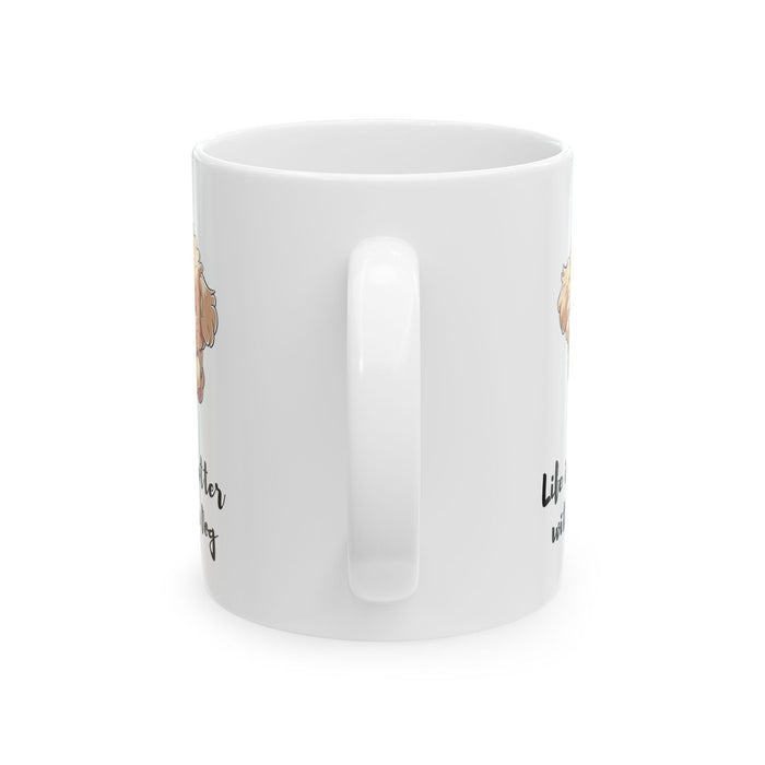 Enhance Your Life with a Canine-Themed Mug: white, beige cartoon dog, kawaii cartoon style