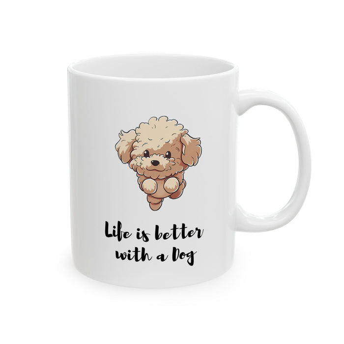 Enhance Your Life with a Canine-Themed Mug: white, beige cartoon dog, kawaii cartoon style