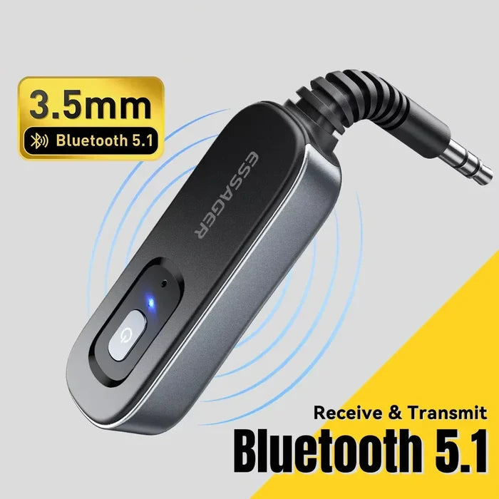 Enhanced Bluetooth 5.1 Audio Adapter: black, dark gray Bluetooth 5.1 3.5mm audio adapter, modern tech accessory style