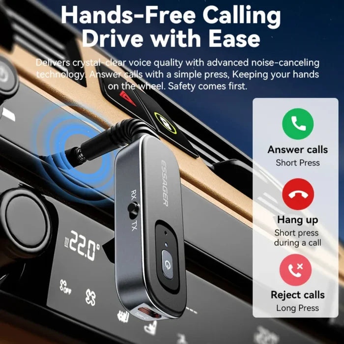 Enhanced Bluetooth 5.1 Audio Adapter: black, dark gray Bluetooth 5.1 3.5mm audio adapter, modern tech accessory style