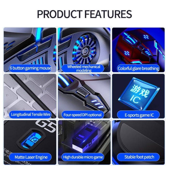 Enhanced Gaming Experience with 6 Button Dragon Mouse at 3200 DPI: black, blue computer mouse, gaming, futuristic style