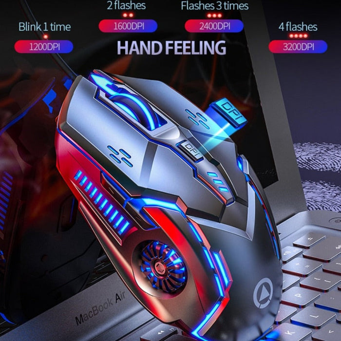 Enhanced Gaming Experience with 6 Button Dragon Mouse at 3200 DPI: black, blue computer mouse, gaming, futuristic style