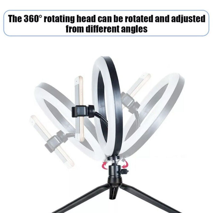Enhanced LED Ring Light with Adjustable Stand: black ring light with tripod stand, minimal style