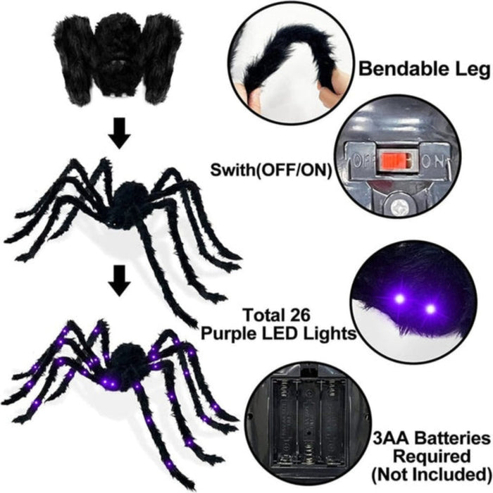 Enormous Glowing LED Arachnid Halloween Decoration: black, purple spider, Halloween decoration style