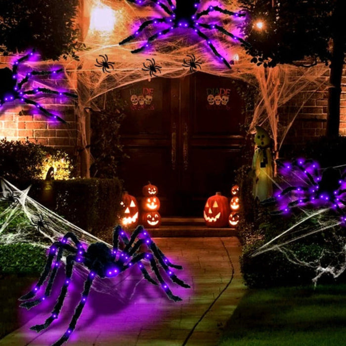 Enormous Glowing LED Arachnid Halloween Decoration: black, purple spider, Halloween decoration style