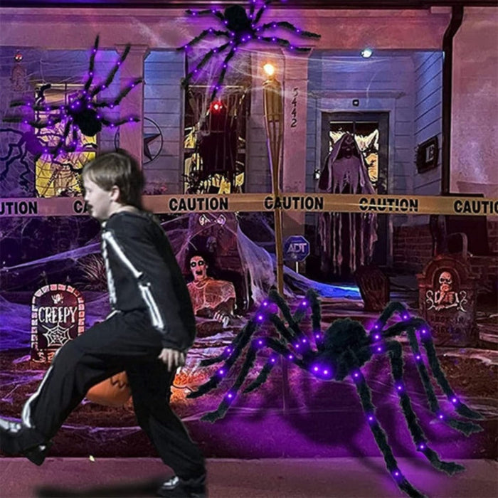 Enormous Glowing LED Arachnid Halloween Decoration: black, purple spider, Halloween decoration style