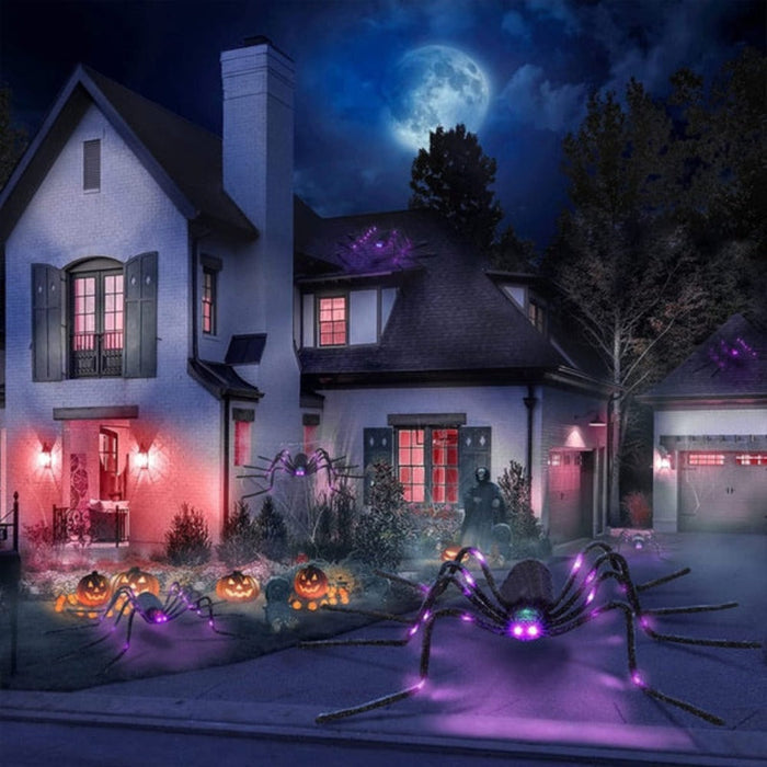 Enormous Glowing LED Arachnid Halloween Decoration: black, purple spider, Halloween decoration style