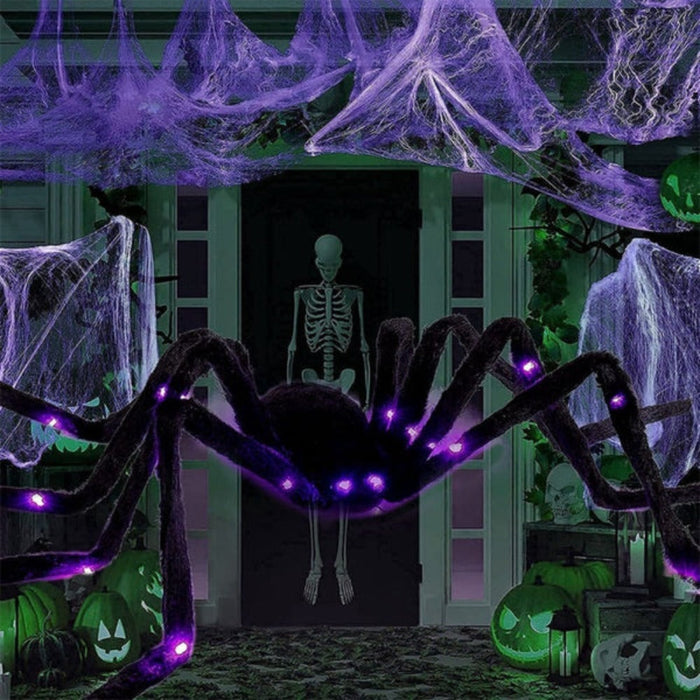 Enormous Glowing LED Arachnid Halloween Decoration: black, purple spider, Halloween decoration style