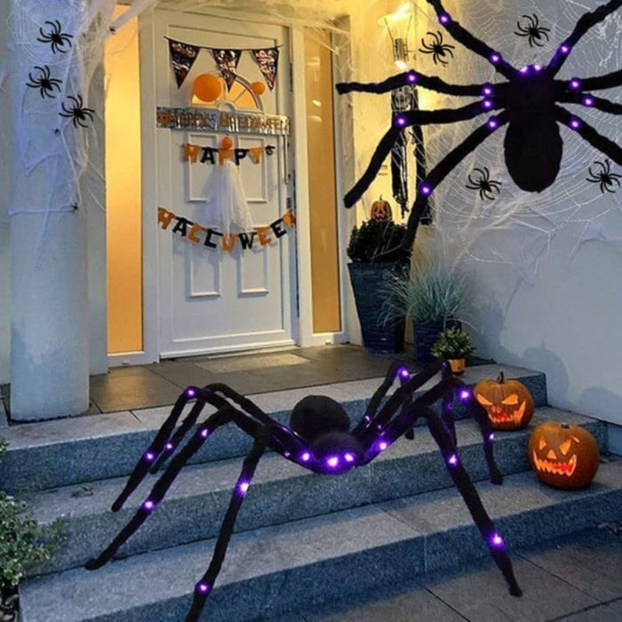 Enormous Glowing LED Arachnid Halloween Decoration: black, purple spider, Halloween decoration style