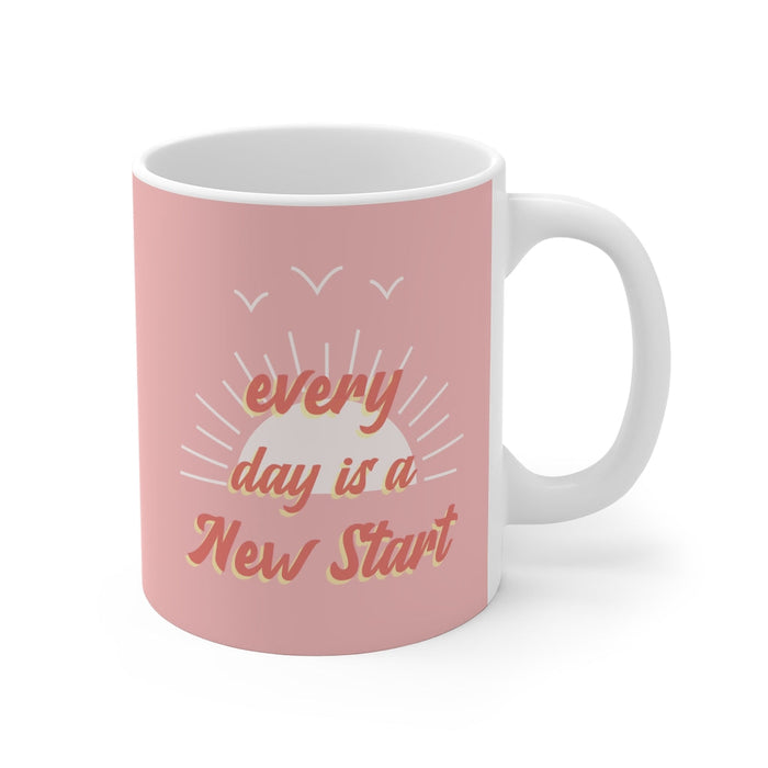 Everyday Pink: A Fresh Start Mug: pink, white mug, minimal inspirational typography style