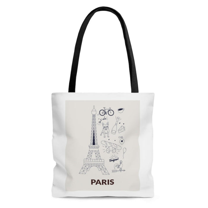 Everyday Shopper Tote Bag Medium, Symbolic Essence of PARIS: white, black Paris theme, minimal cartoon line art style
