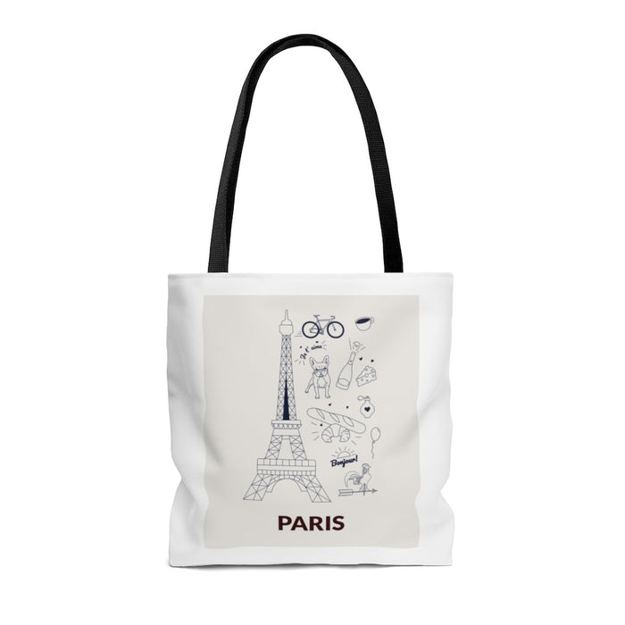Everyday Shopper Tote Bag Medium, Symbolic Essence of PARIS: white, black Paris theme, minimal cartoon line art style