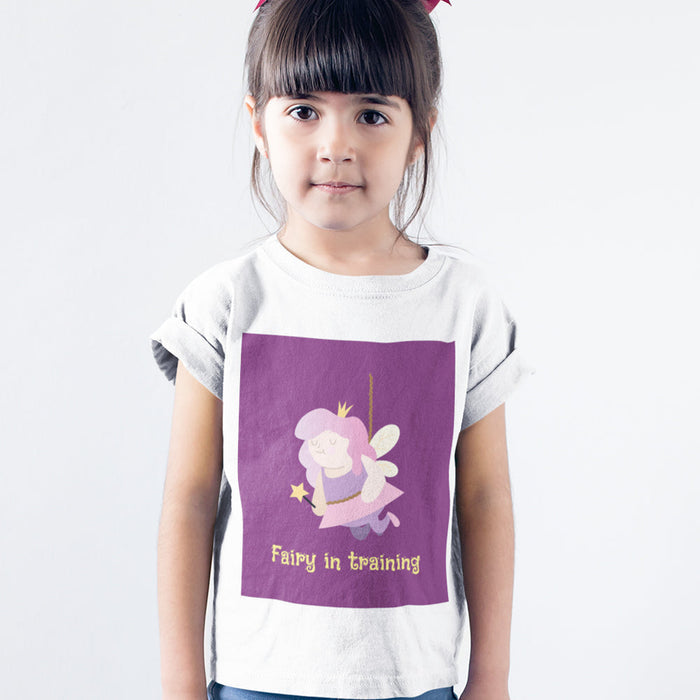 Fairy Training T-Shirt for Young Girls: white, purple fairy, cartoon, cute style