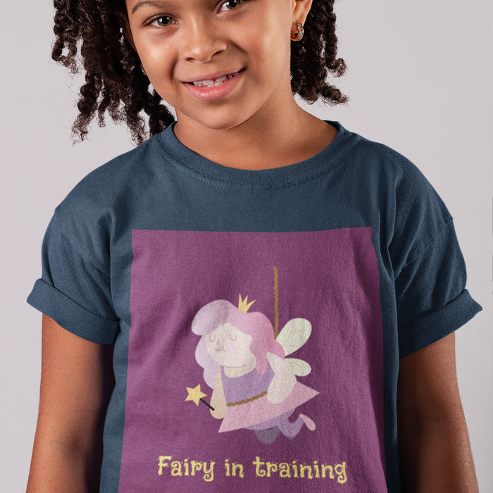 Fairy Training T-Shirt for Young Girls: white, purple fairy, cartoon, cute style