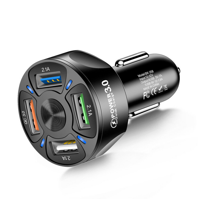 Fast Car USB Charger with Multiple Functions for Rapid Charging: black, dark gray car charger adapter, modern futuristic styl