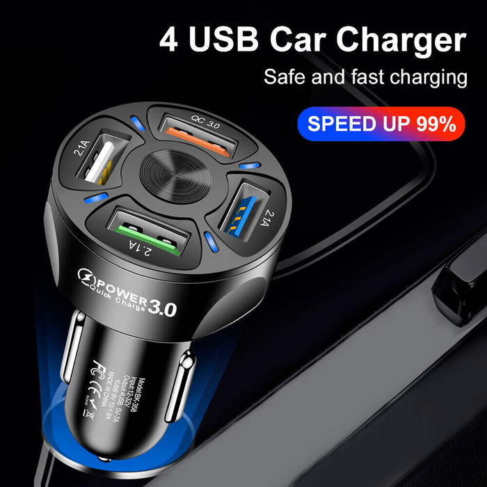 Fast Car USB Charger with Multiple Functions for Rapid Charging: black, dark gray car charger adapter, modern futuristic styl