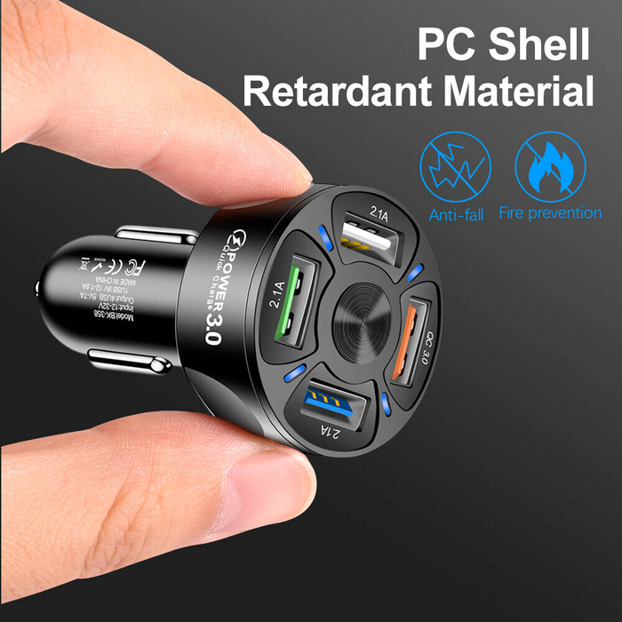 Fast Car USB Charger with Multiple Functions for Rapid Charging: black, dark gray car charger adapter, modern futuristic styl