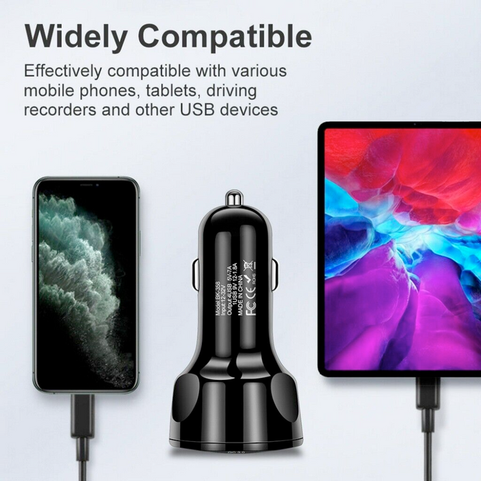 Fast Car USB Charger with Multiple Functions for Rapid Charging: black, dark gray car charger adapter, modern futuristic styl