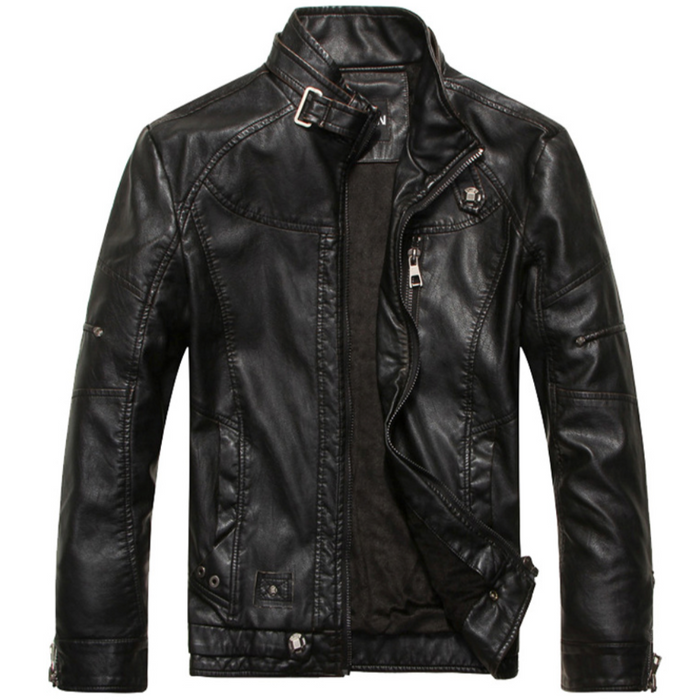 Faux Leather Jacket for Men, Bomber Style: black, dark gray jacket, biker moto style
