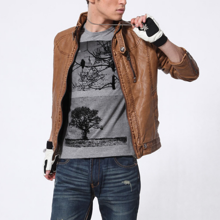 Faux Leather Jacket for Men, Bomber Style: black, dark gray jacket, biker moto style