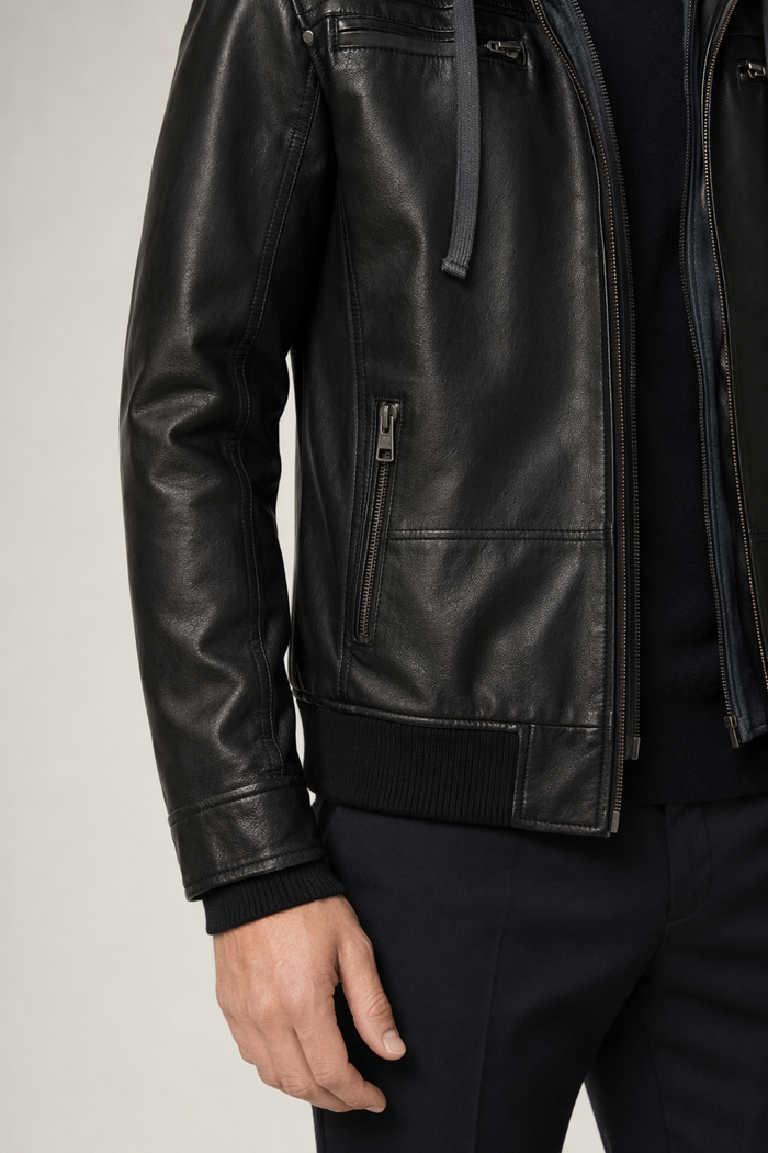 Faux Leather Jacket for Men with a Hood Default