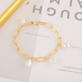 Faux Pearl Detailed Link Bracelet for Women: gold, white chain necklace, minimal style