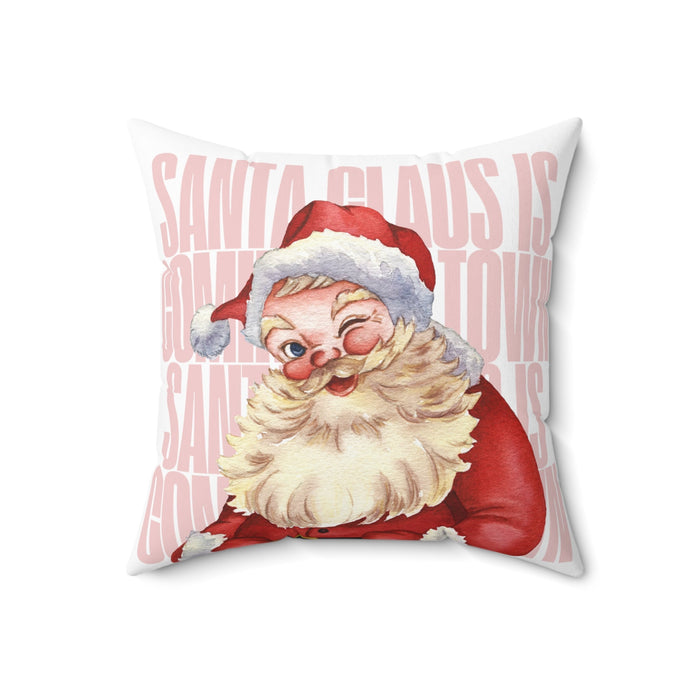 Faux Suede Santa Claus Cushion for the Upcoming Festive Season: white, red Santa Claus, vintage cartoon holiday illustration