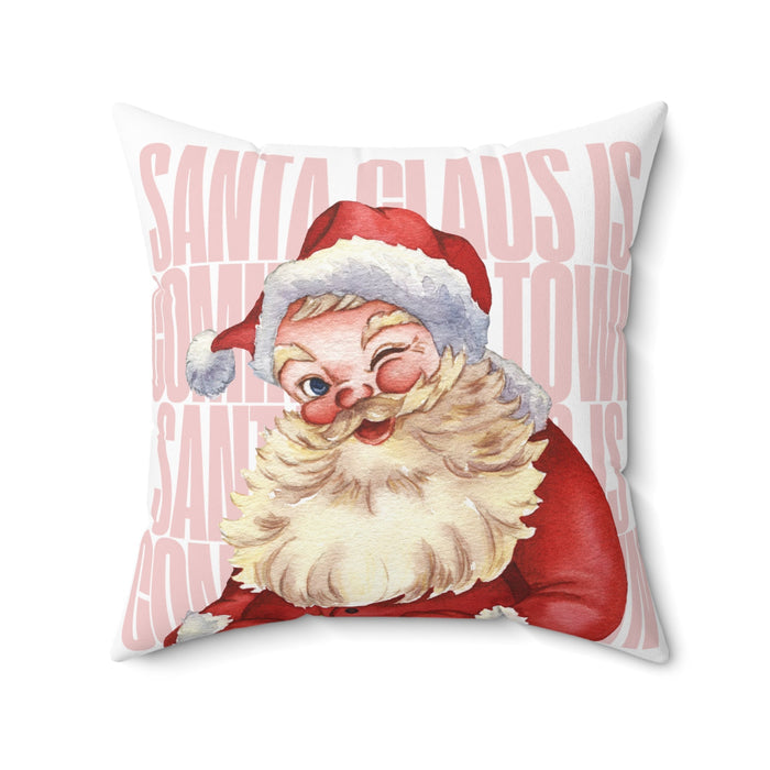 Faux Suede Santa Claus Cushion for the Upcoming Festive Season: white, red Santa Claus, vintage cartoon holiday illustration