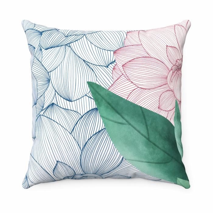 Faux Suede Square Cushion with Floral Prints on Both Sides for Double Bed Default