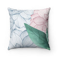 Faux Suede Square Cushion with Floral Prints on Both Sides for Double Bed: white, light blue floral and leaf botanical patter
