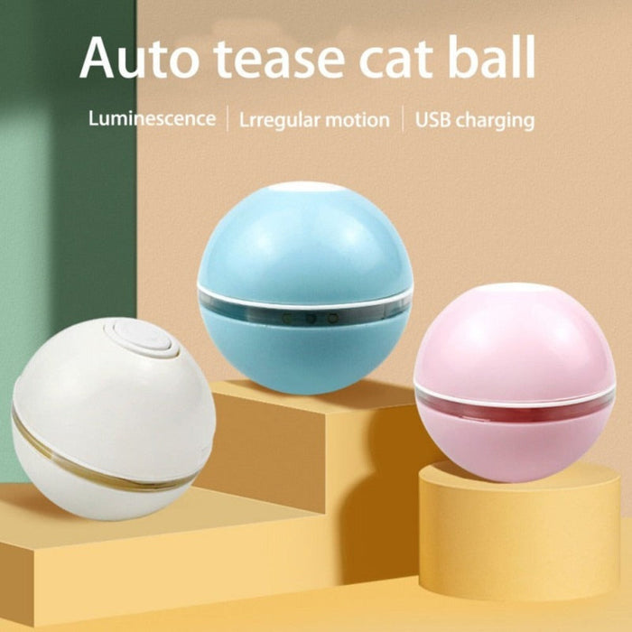 Feather LED Pet Ball with Illumination: pink, black cat, minimal style