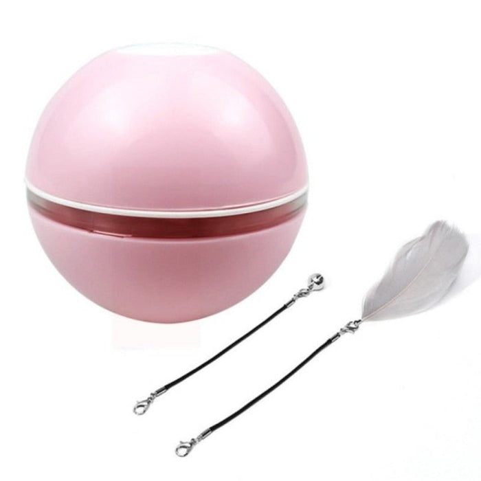 Feather LED Pet Ball with Illumination: pink, black cat, minimal style