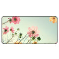 Field of Blooms Desk Pad: pale mint green, pink flowers, photographic floral style