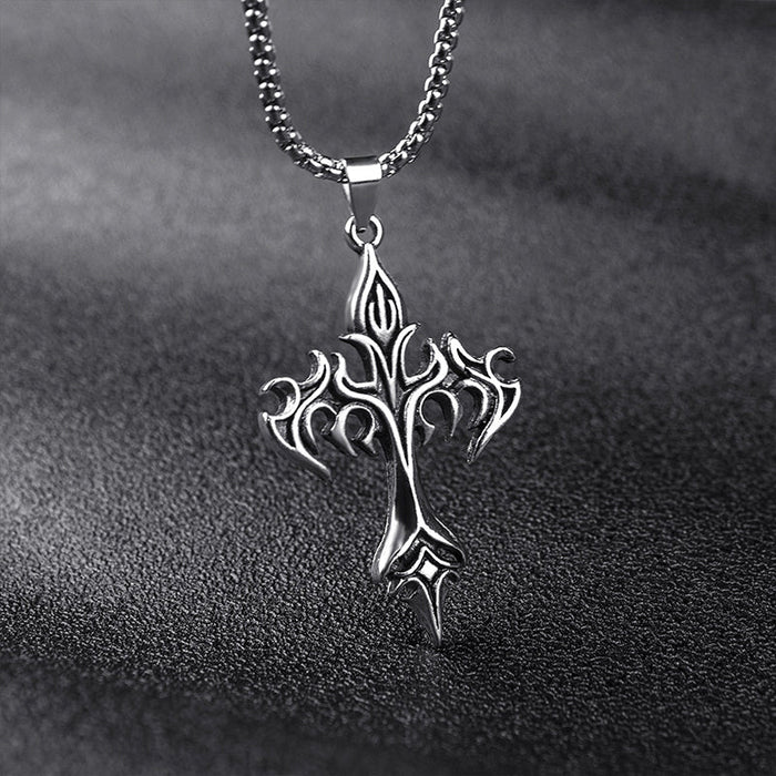 Fiery Gothic Cross Pendant Necklace: silver, black gothic cross