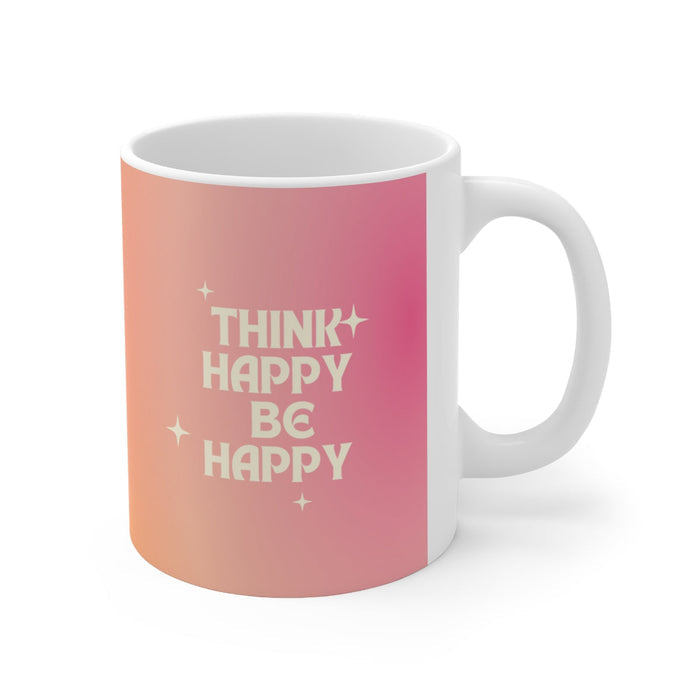 Find Joy in Being Content Mug: white, peach mug, minimal motivational graphic style