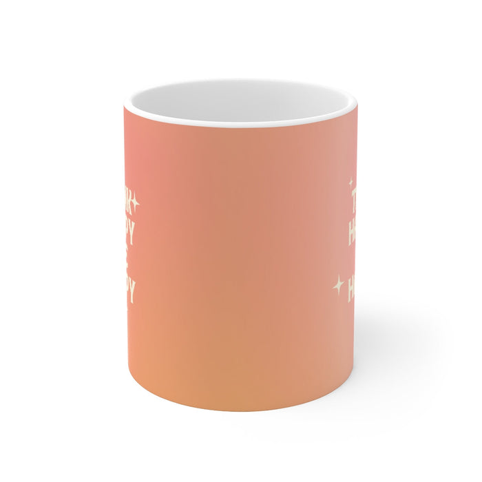 Find Joy in Being Content Mug: white, peach mug, minimal motivational graphic style