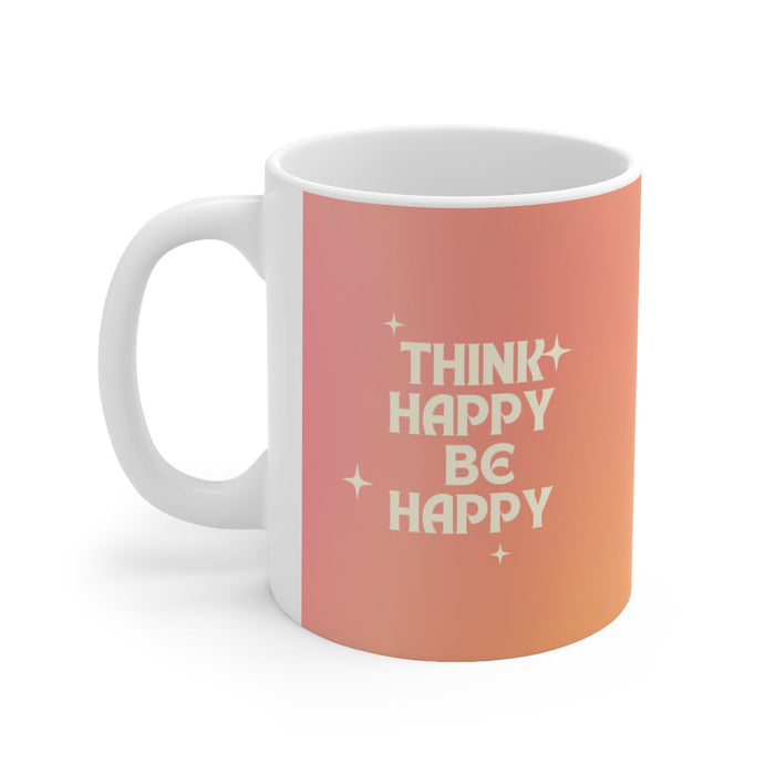Find Joy in Being Content Mug: white, peach mug, minimal motivational graphic style