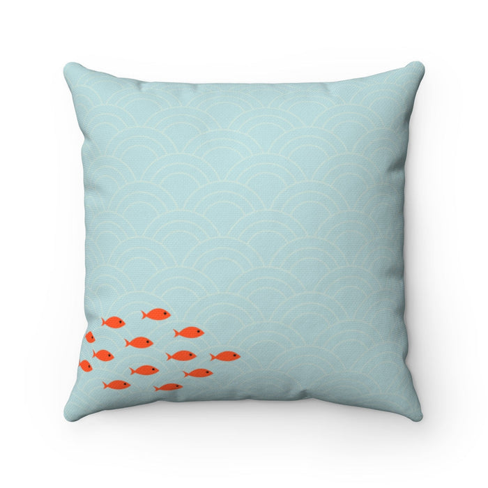 Fish School Pillow: Home Decorative Accents, Available in 4 Different Sizes: light blue, orange-red fish, minimal cartoon sty