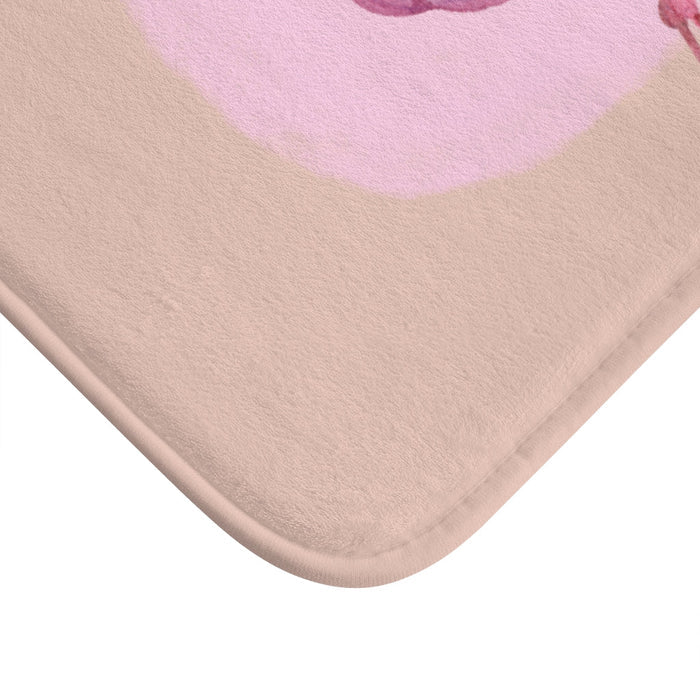 Flamingo Pink Bath Rug: pale beige, light pink flamingo, watercolor cartoon style