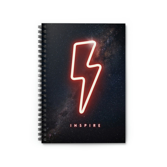 Flash Spiral Notebook, Ignite Creativity with the Spiraling Inspiration: black, dark blue lightning bolt, graphic, cosmic, mi