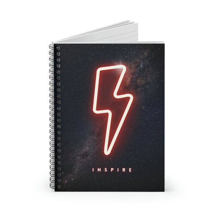 Flash Spiral Notebook, Ignite Creativity with the Spiraling Inspiration: black, dark blue lightning bolt, graphic, cosmic, mi