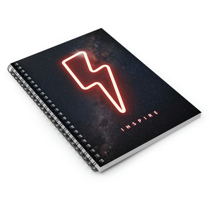 Flash Spiral Notebook, Ignite Creativity with the Spiraling Inspiration: black, dark blue lightning bolt, graphic, cosmic, mi