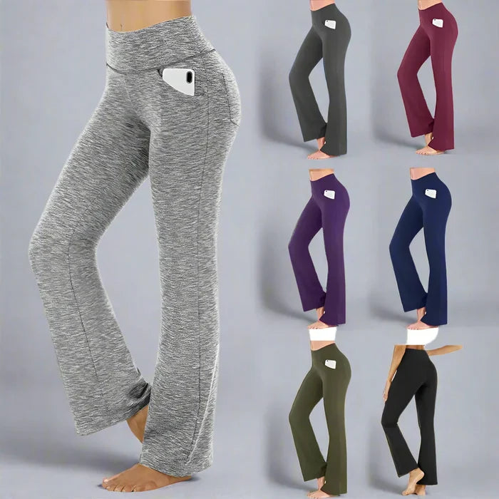 Flattering Straight Flare Yoga Leggings with a High Waist: heather gray, black women's flared yoga/lounge pants, casual athle