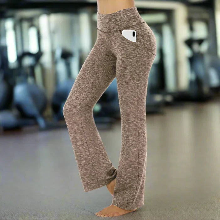 Flattering Straight Flare Yoga Leggings with a High Waist: heather gray, black women's flared yoga/lounge pants, casual athle