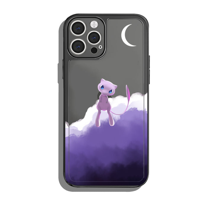 Flexible iPhone Case with Accurate Cutouts: dark gray, purple Mew character, cartoon style