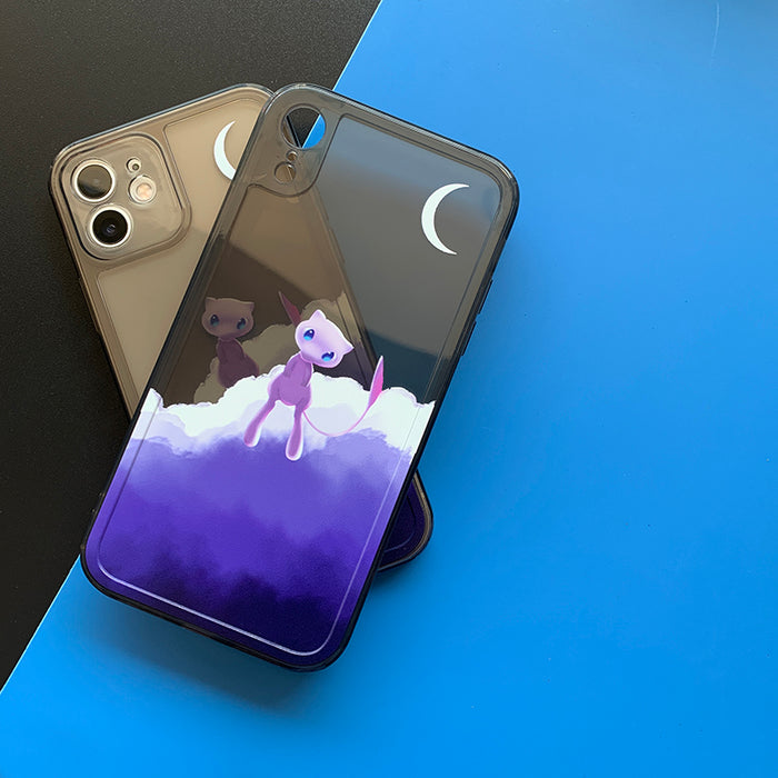 Flexible iPhone Case with Accurate Cutouts: dark gray, purple Mew character, cartoon style