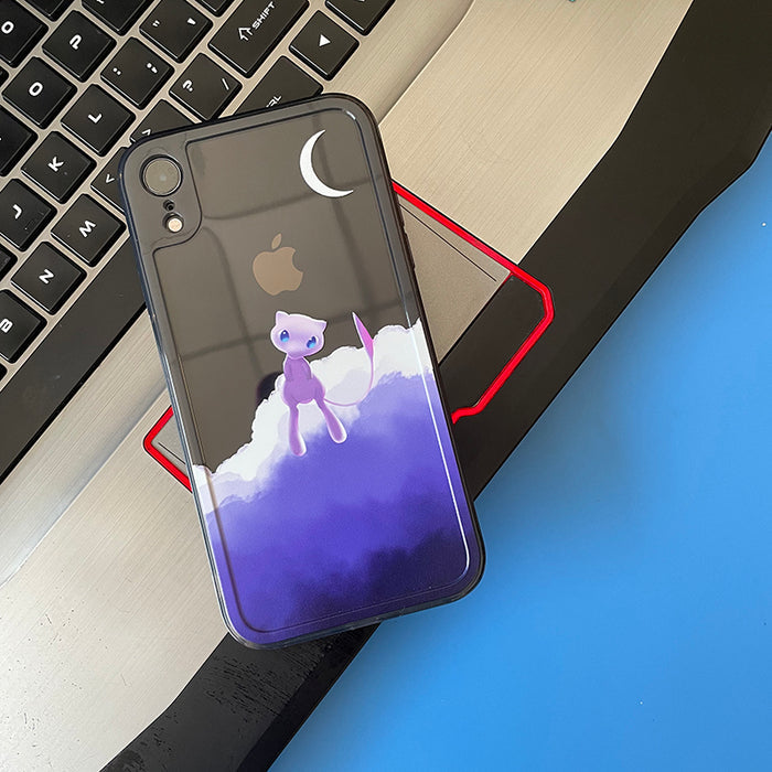 Flexible iPhone Case with Accurate Cutouts: dark gray, purple Mew character, cartoon style