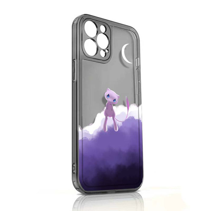 Flexible iPhone Case with Accurate Cutouts: dark gray, purple Mew character, cartoon style