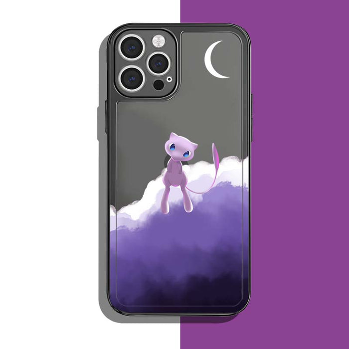 Flexible iPhone Case with Accurate Cutouts: dark gray, purple Mew character, cartoon style