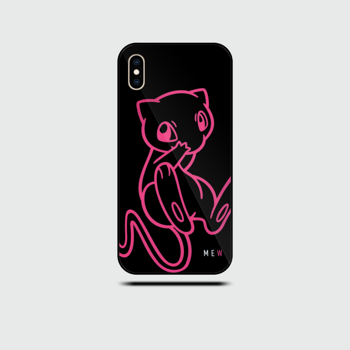 Flexible TPU Phone Case with Accurate Cutouts: black, hot pink Mew character, cartoon style